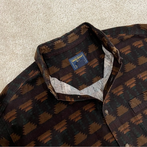 WOOLRICH Flannel Shirt Heavy Brown Southwestern Aztec Long Sleeve Mens Size XL, - Picture 11 of 16